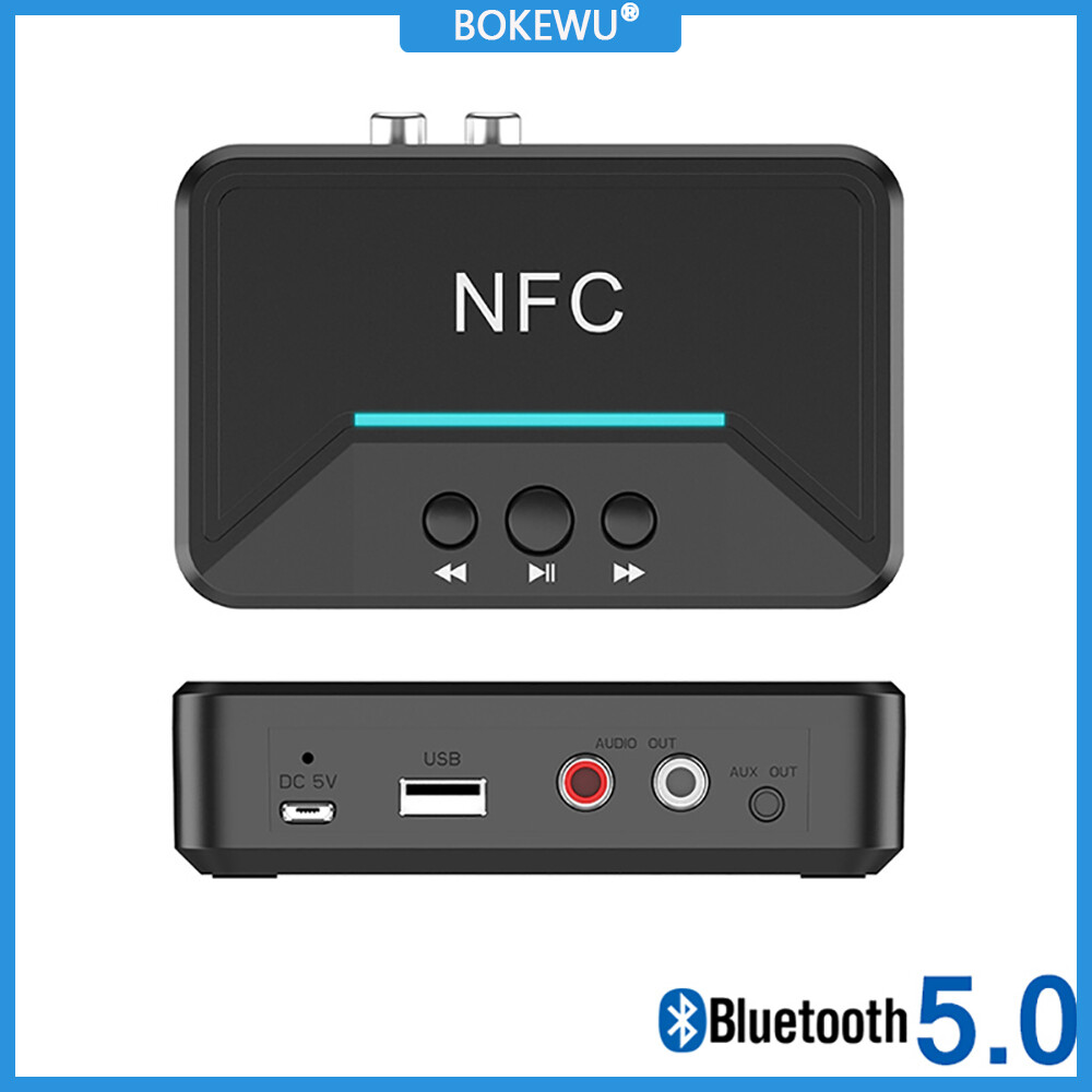BOKEWU NFC Bộ Thu Âm Thanh Bluetooth 5.0 Bộ Chuyển Đổi Không Dây Âm Thanh Stereo Giắc Cắm AUX RCA 3.5Mm Cho Bộ Loa Xe Hơi