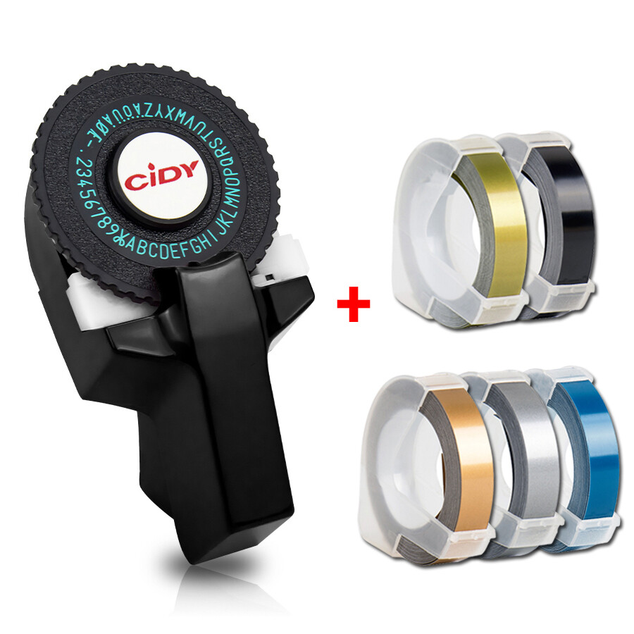 (Với 5 Băng) Dụng Cụ Thay Thế Làm Nhãn Dập Nổi 3D PVC C101 Màu Đen Máy Đánh Chữ Thủ Công Mini Tự Làm MOTEX E101 Phiên Bản Nâng Cấp Máy Đánh Chữ C101 Với Nhãn Thay Thế 3D 9Mm Băng Máy In