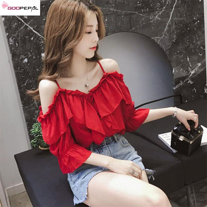 Áo Cánh Nữ Phong Cách Hàn Quốc Goopepal, Áo Trễ Vai, Dáng Rộng, Mặc Thường Ngày, Mỏng, Dáng Ôm