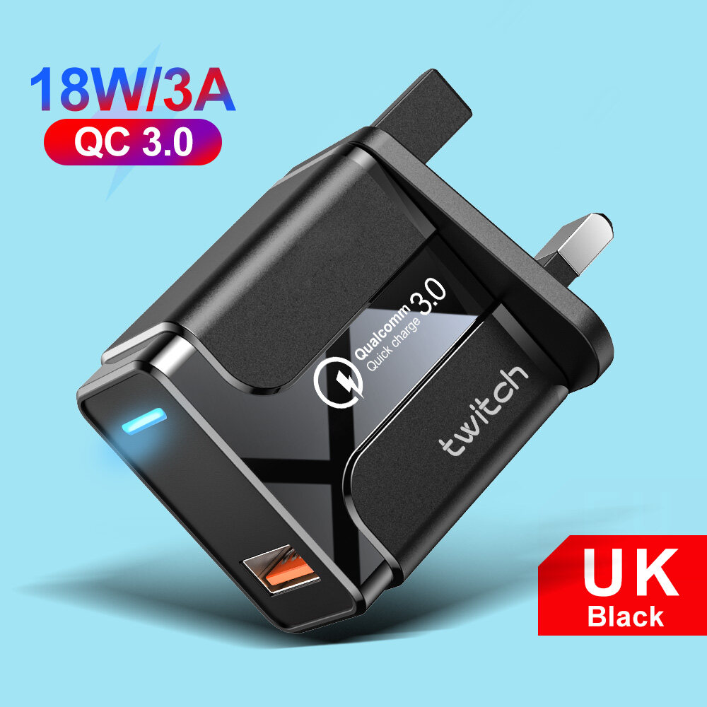 Twitch 18W USB 4.0 QC 3.0 PD ที่ชาร์จความเร็วสูง US/EU/UK ปลั๊กอะแดปเตอร์ Supercharger สำหรับ Apple / Huawei / Xiaomi/Oppo / Vivo/Samsung