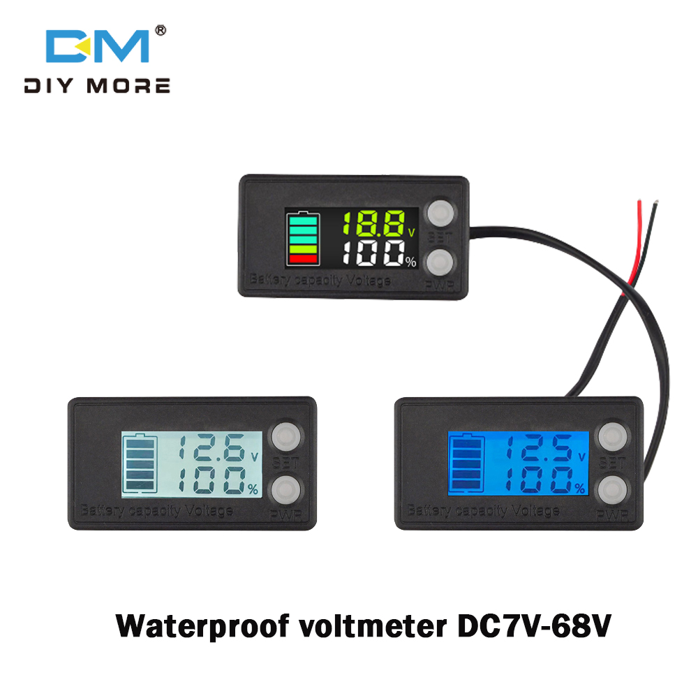 Diymore 6133B LCD digital display power meter battery power display battery capacity indicator voltmeter waterproof monitoring instrument digital voltmeter tester full body waterproof screen DC7-68V