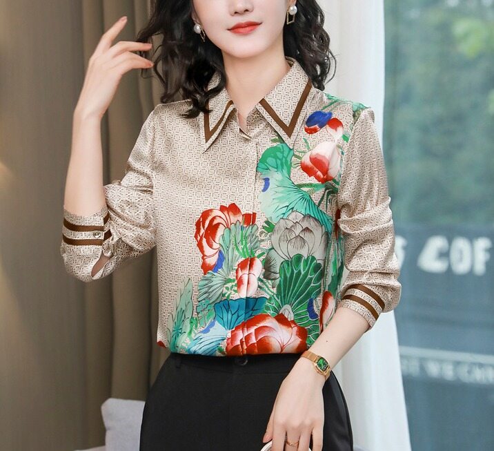 AMMIN Áo Sơ Mi Dài Tay In Hoa Sen Ve Áo Mới, Áo Hoa Thời Trang Nữ Phù Hợp Với Mọi Loại Áo Cánh Nữ Thường Ngày