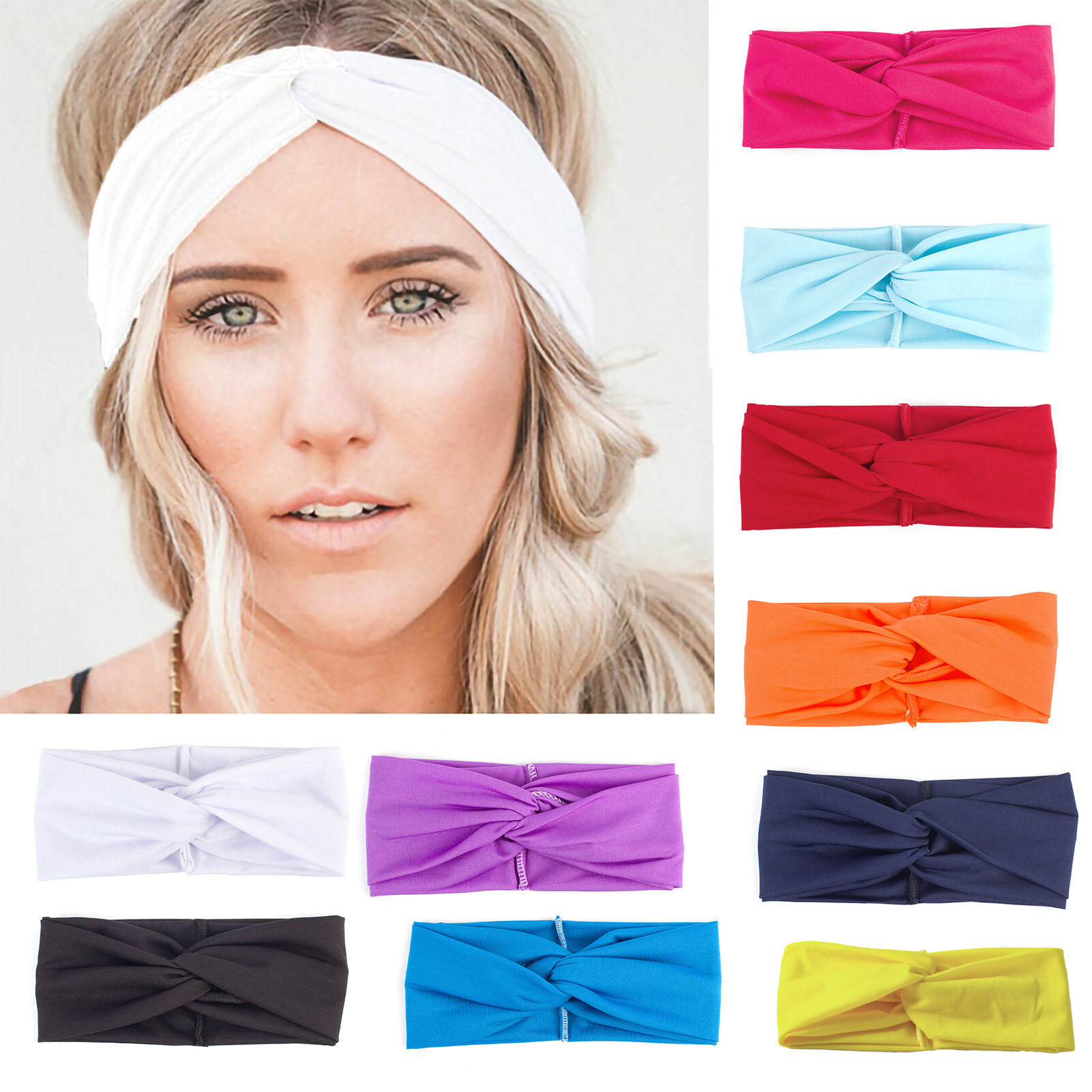 Phoenix B2C Lady Headband Solid Color Wide High Elasticity Sweat