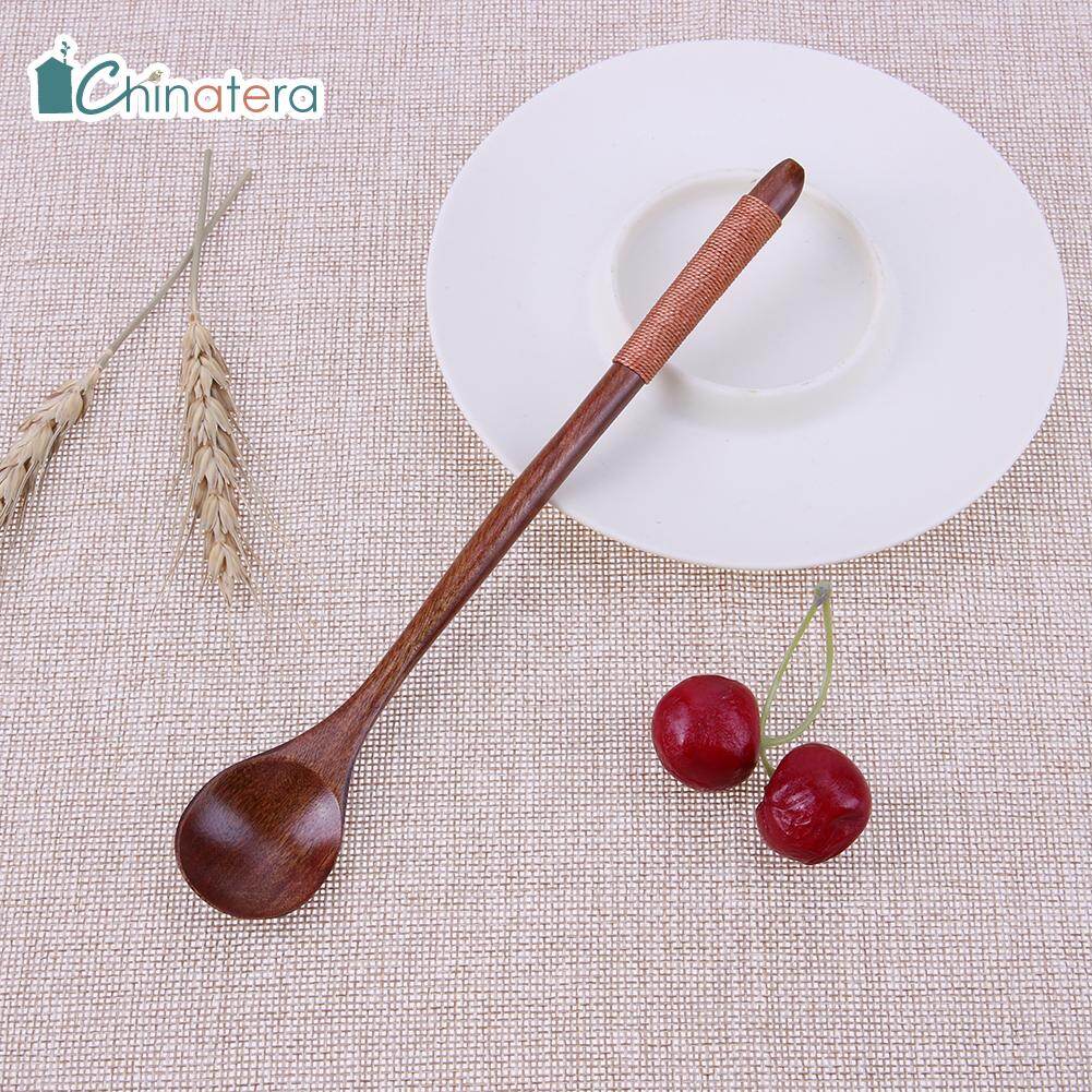 Thìa gỗ cầm tay dài cổ điển nhật bản thìa cà phê tráng miệng thìa khuấy cà phê thìa gỗ tự nhiên