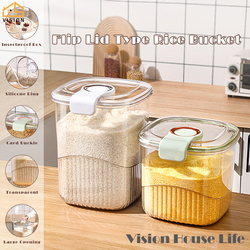 Vision 5/10/15KG Rice Storage Box Transparent Large Capacity Rice Bucket Sealed Rice Barrel Kitchen Grains Flour Storage Tank Pet Food Dispenser Insect-proof and Moisture-proof ราคา 782 บาท*ส่งฟรี