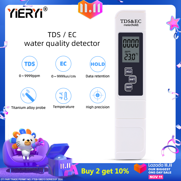 Yieryi TDS EC Meter, Máy Kiểm Tra Nhiệt Độ Máy Đo Chất Lượng Nước Làm Vườn Dẫn Điện Với ATC, Nhiệt Độ