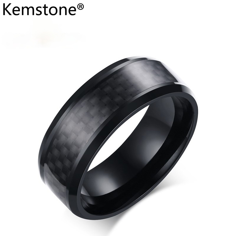 Kemstone 8MM Men Ceramic Carbon Fiber Black Ring for Man