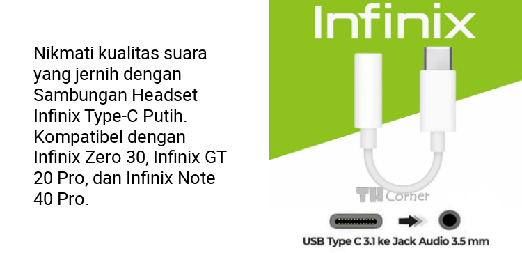 SAMBUNGAN HEADSET INFINIX TYPE-C PUTIH Tipe C to Jack