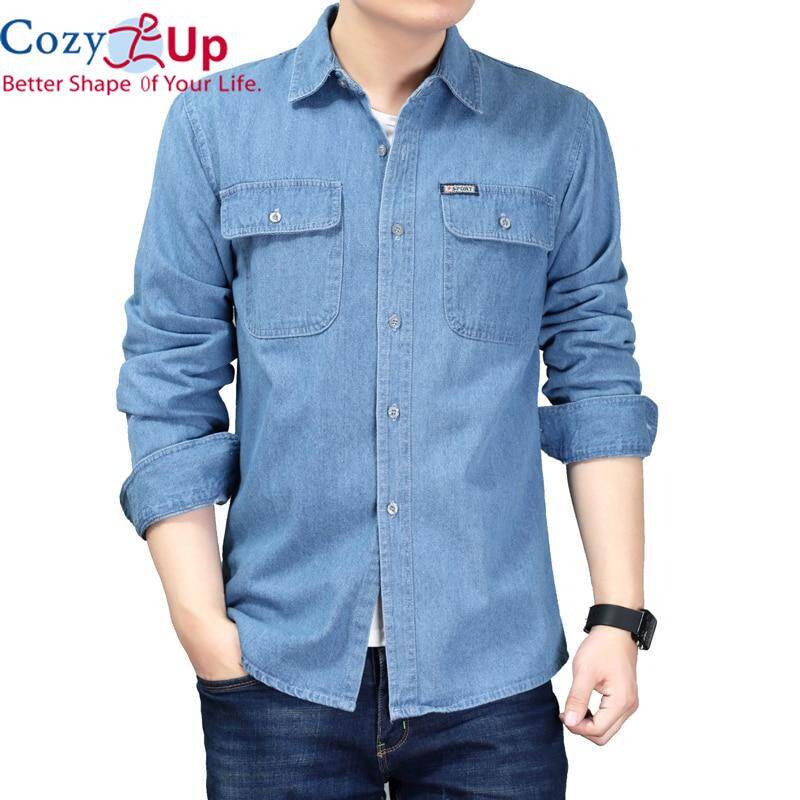 Ấm cúng Lên nam cotton Dài Tay Denim Áo Sơ Mi Công Sở
