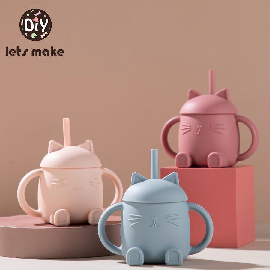 Let s Make 250ml Silicone Cat Cup with Straw Baby Cup Snack Bottle