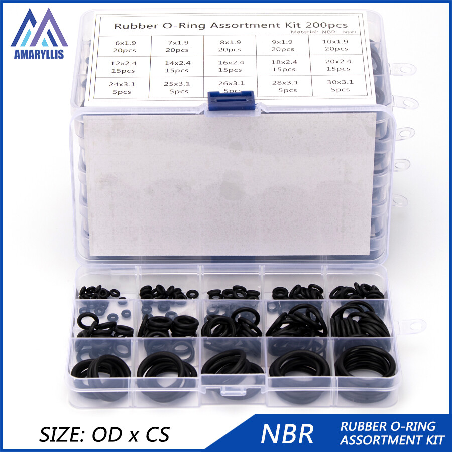 Bộ hộp dụng cụ ORING O Ring NBR Nitrile đường kính cao su 6-35mm độ dày 1mm 1.5mm 1.9mm 2.4mm 3.1mm Vòng đệm chống dầu chống mòn không thấm nước