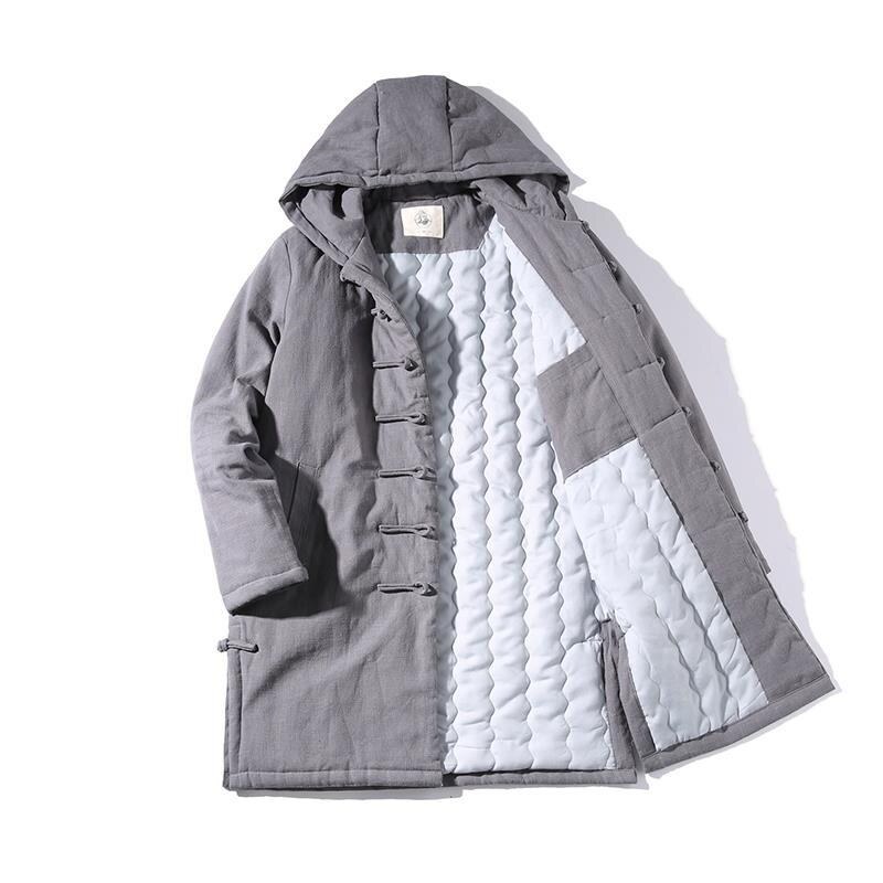 Winter of the new Chinese style men's cotton and linen thickening hooded button cotton-padded clothes coat male Chinese style restoring ancient ways cotton-padded jacket tang suit