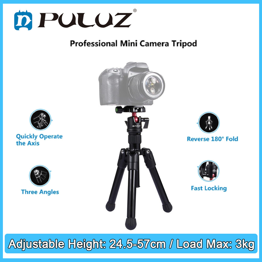 PULUZ Alloy Travel Pocket Professional Mini Alloy Tripod for DSLR & Digital Camera with 360 Degree Ball Head Adjustable Height: 24.5-57cm, Load Max: 3kg
