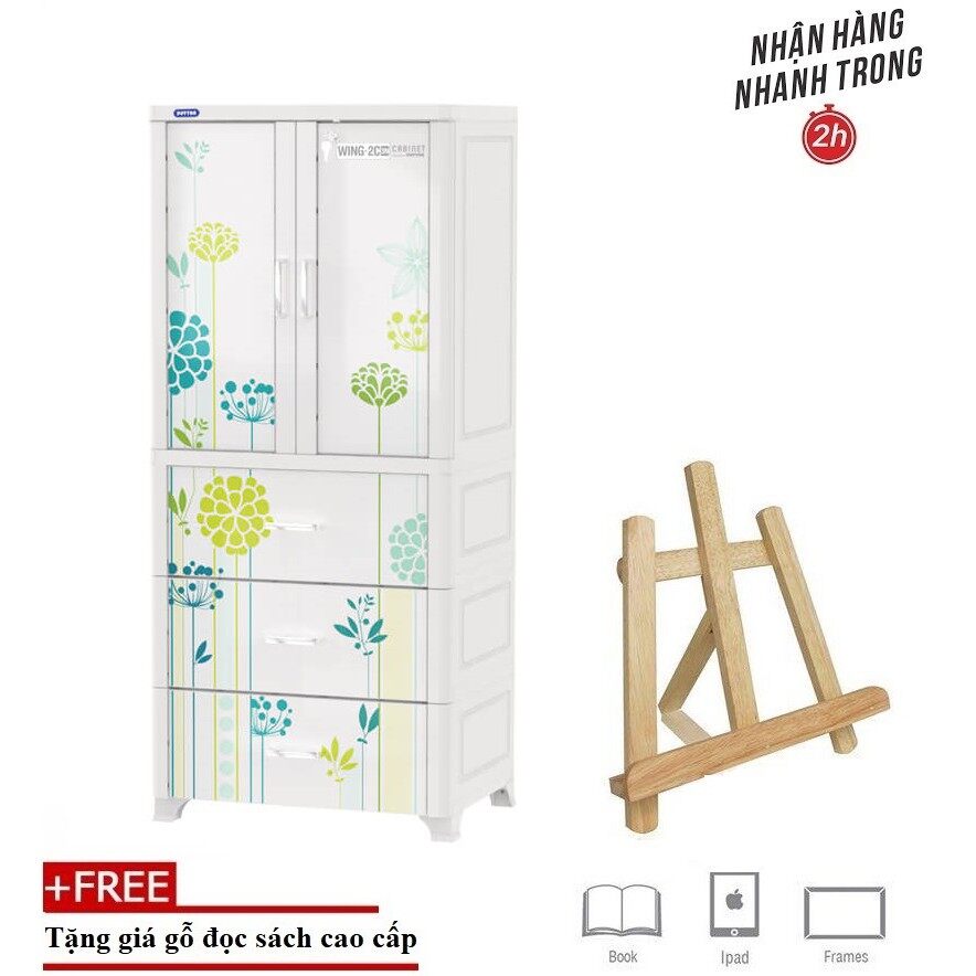 Tủ nhựa treo quần áo duy tân wing-2c-3n 70 x 50 x 160 cm - tặng kèm 1 giá gỗ đọc sách ipad