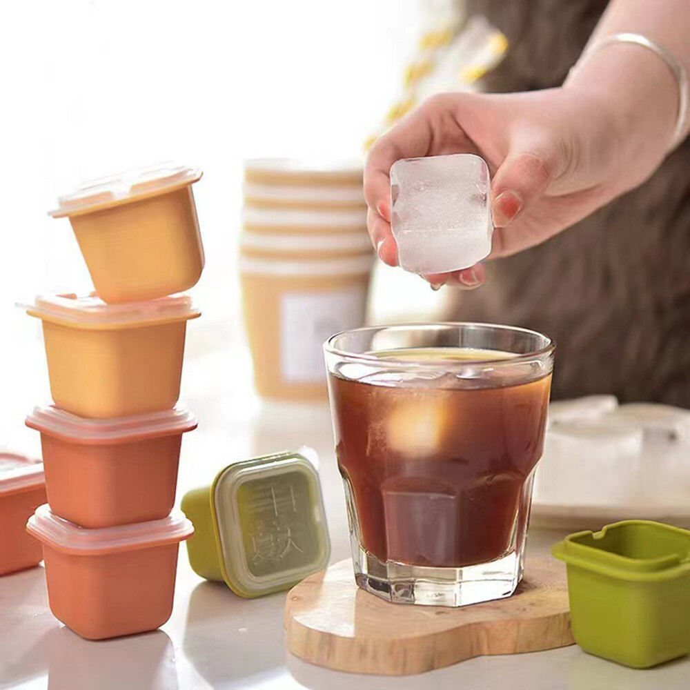 Khuôn làm đá viên hình vuông lớn hộp đựng đá viên có nắp dụng cụ làm đá tủ lạnh nhà bếp