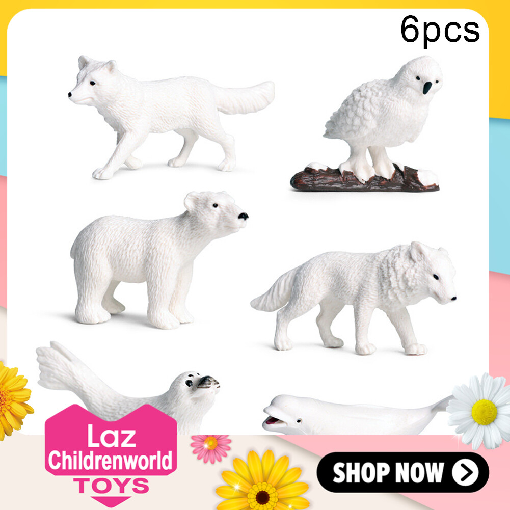 Childrenworld 6 cái/bộ mô phỏng chim cánh cụt gấu bắc cực cú tuyết đồ chơi tượng mô hình sói cá heo