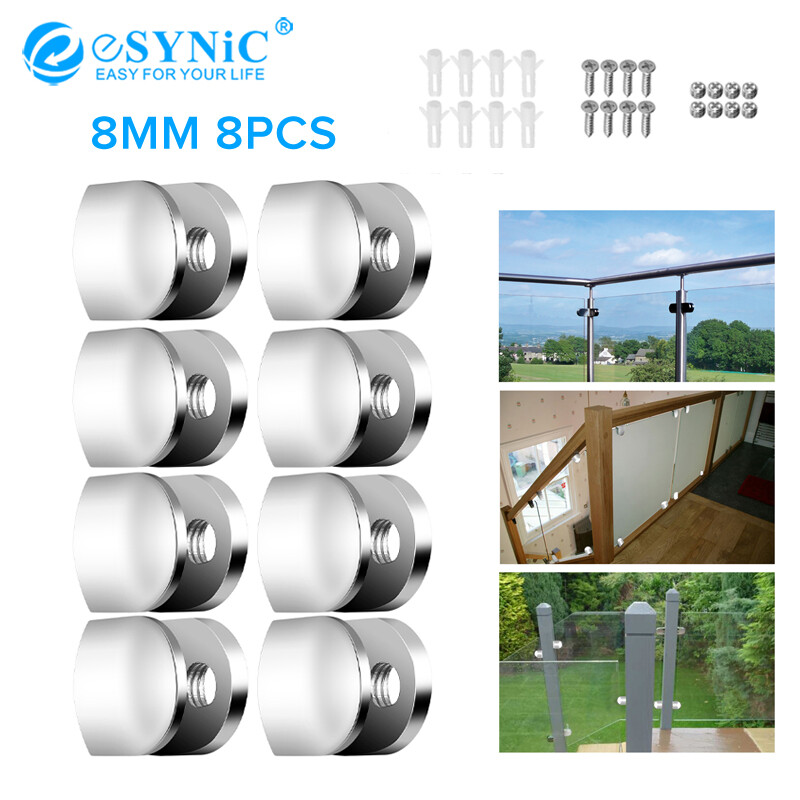 ESYNIC 8 Cái Giá Đỡ Kệ Kính Kẹp Kính Hợp Kim Kẽm Kệ Kính Giá Đỡ Kính Treo Tường Khung Kính Có Thể Điều Chỉnh Với Ốc Vít, 8Mm/6Mm