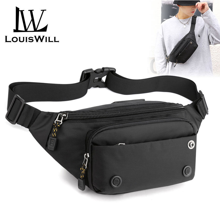 LouisWill Men Bag Nylon Chest Bag Functional Waist Bag Crossbody Bag Zipper Bag Sports Bag Waterproof Anti-Thief Sling Bag Street Shoulder Bag Messenger Bag Travel or Business Bag With Large Capacity for School Outdoor Travel Sport