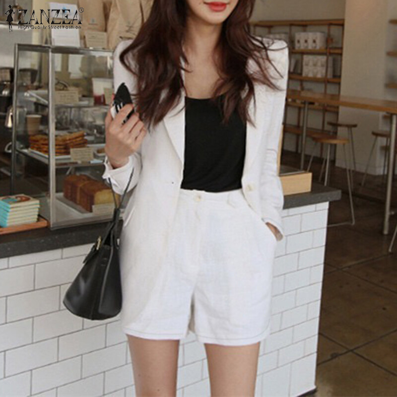 Zanzea bộ 2 món trang phục công sở công sở trang trọng cho nữ phong cách hàn quốc áo blazer cài cúc áo vét quần soóc #10