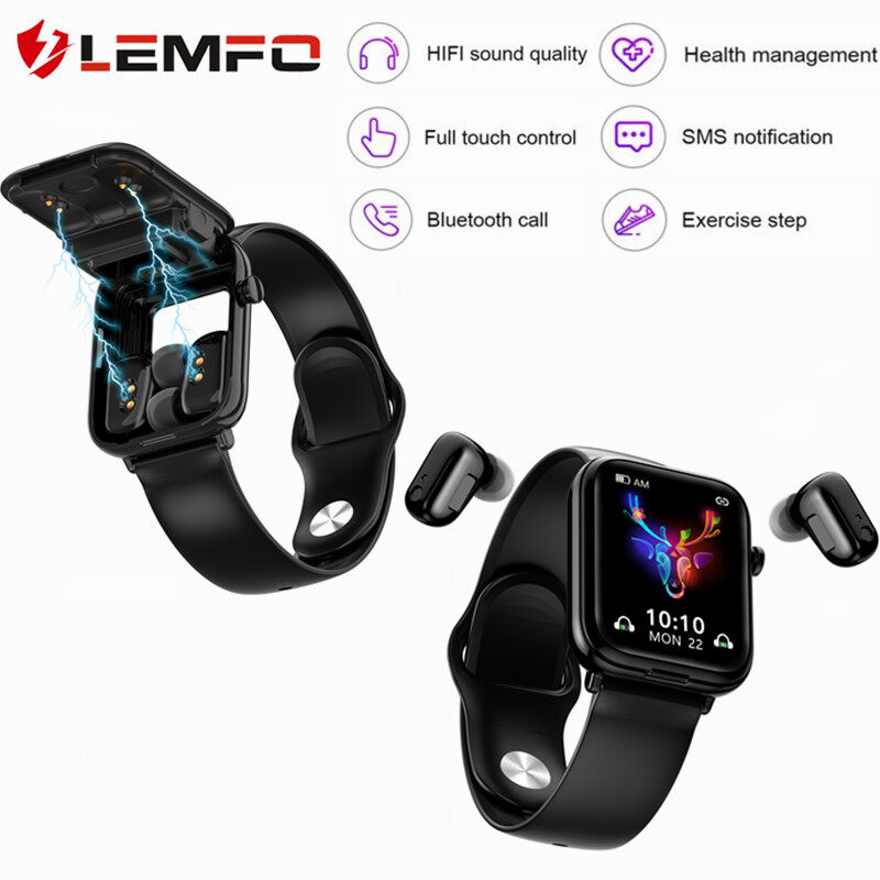 LEMFO X5 Đồng Hồ Thông Minh Tai Nghe TWS Không Dây Đồng Hồ Thông Minh Thể Thao Sức Khỏe Gọi Điện Bluetooth Vòng Đeo Tay Cho Nam Android IOS