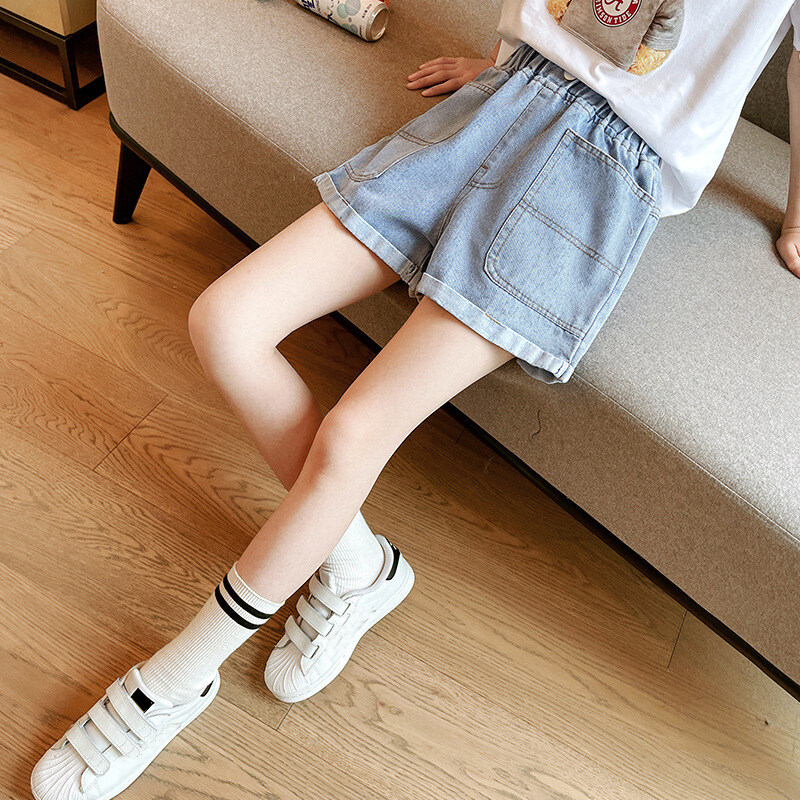 Mùa hè thời trang cô gái Quần jean Denim quần short trẻ em đàn hồi eo Quần