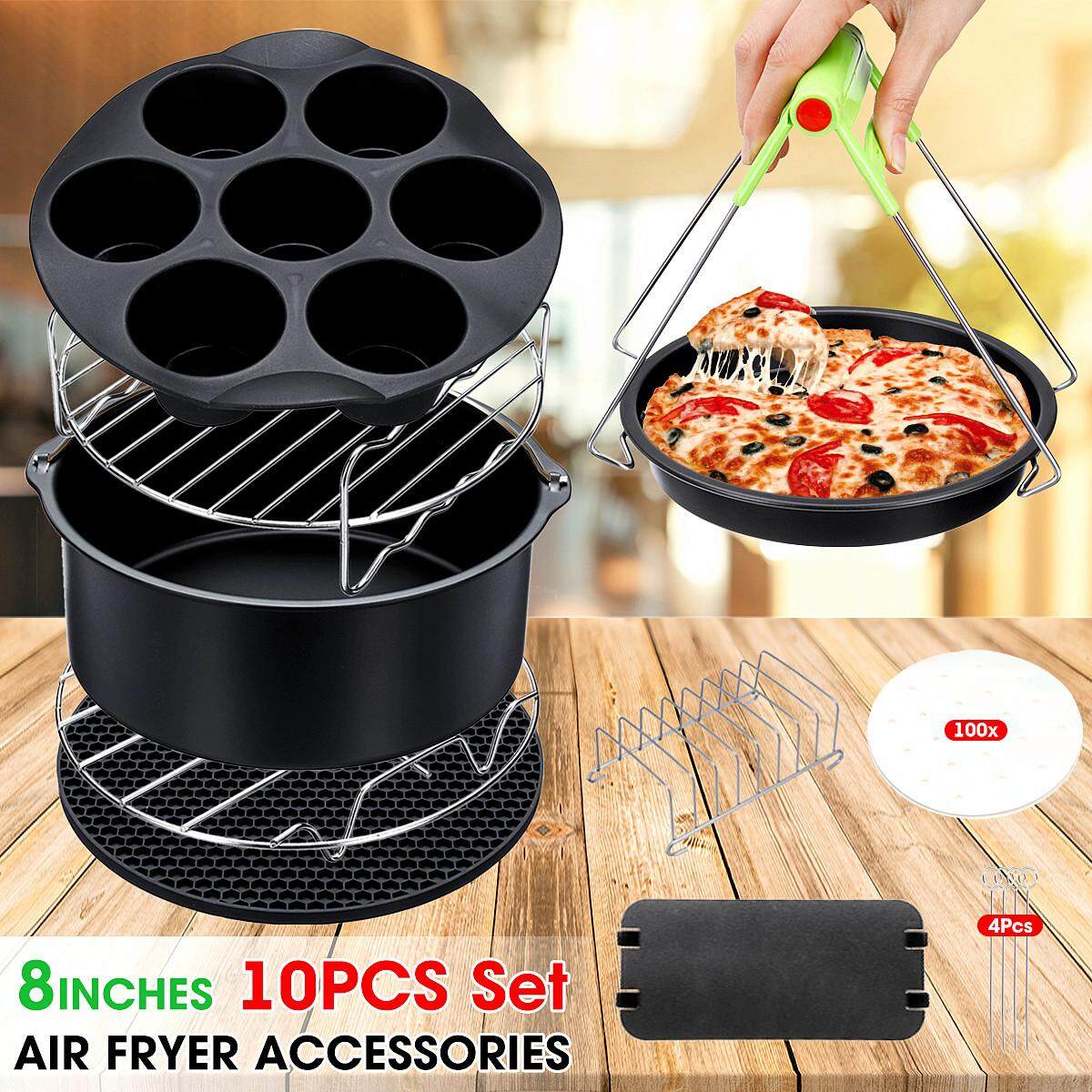 8 นิ้ว 10Pcs หม้อทอด Air fryer ชุดอุปกรณ์ชิปพิซซ่าถาดอบเครื่องมือสำหรับ 4.2-6.8QT