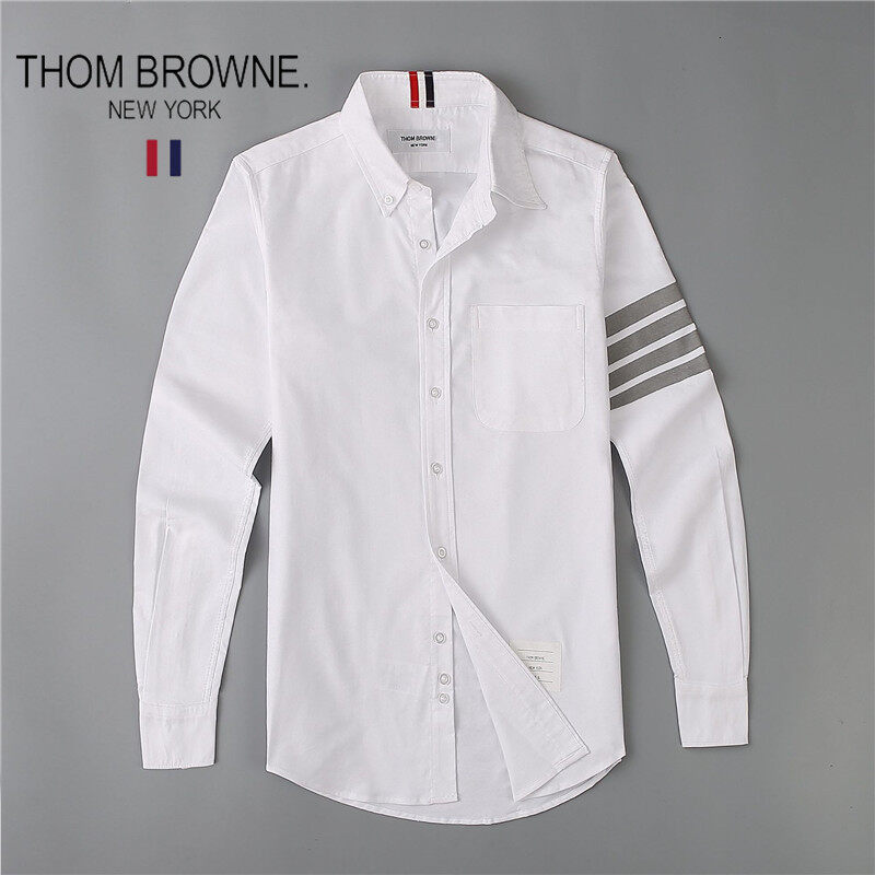Áo sơ mi thom brownes chính hãng áo sơ mi nam thương hiệu thời thượng áo sơ mi trắng oxford kẻ sọc màu xám một tay áo sơ mi dài tay thường ngày