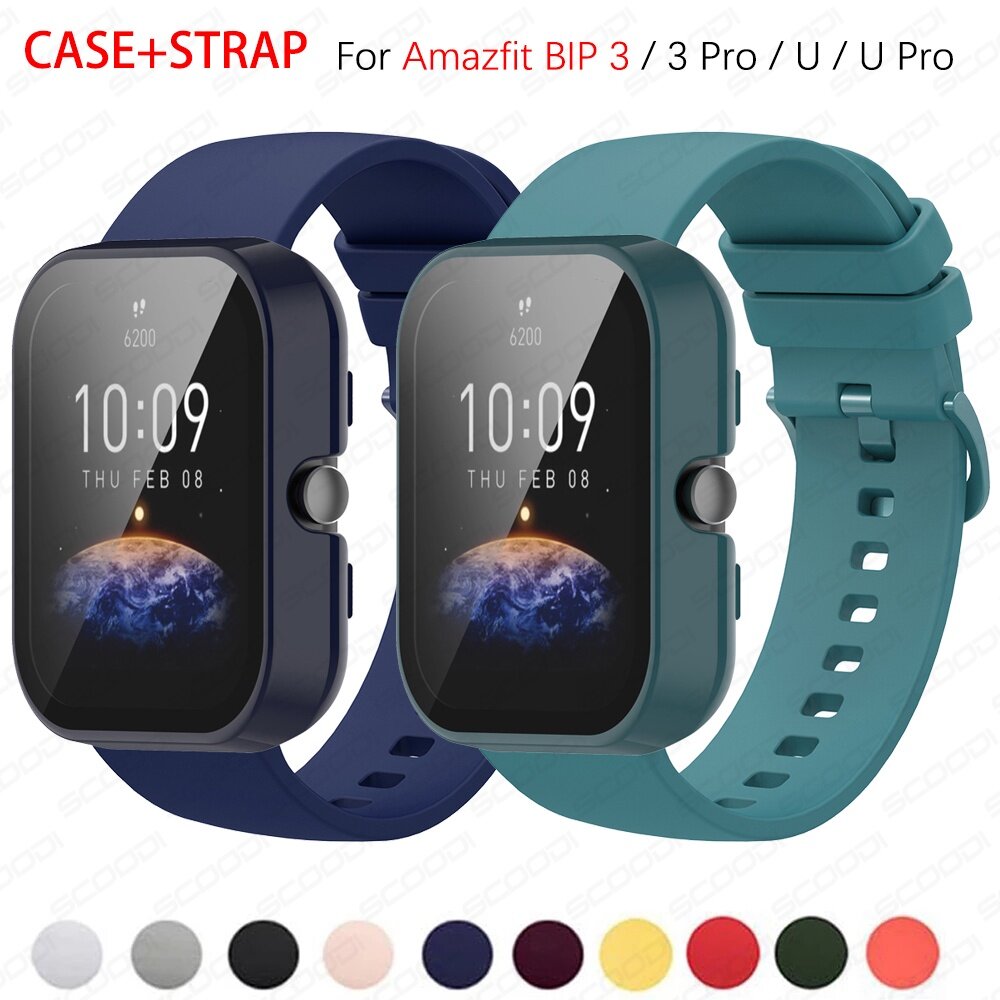 Sports silicone Strap with Glass Protector Case for Amazfit Bip 3