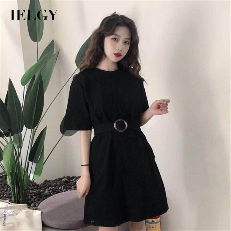 Ielgy đầm nữ mùa hè mới phiên bản hàn quốc thắt lưng màu trơn đầm thun mỏng cho nữ