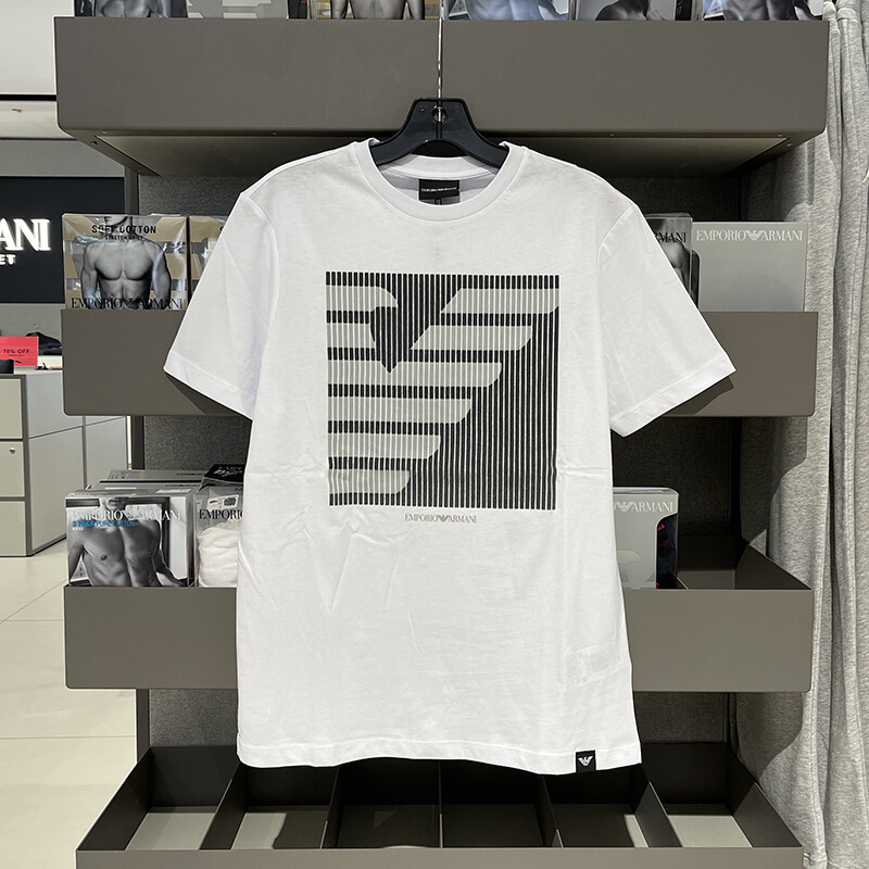 Armani áo thun nam cổ tròn tay ngắn logo lớn mới