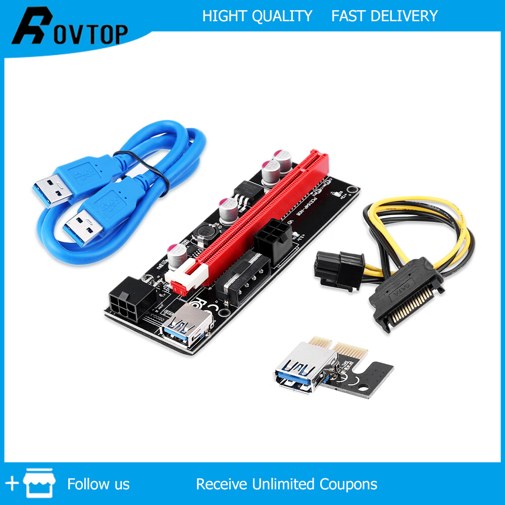 Rovtop 60Cm Ver008S,009S,009S Plus,010-X 6Pin, Thẻ Riser Pci-E Cáp Dữ Liệu Pcie 1X Đến 16X Usb 3.0 Khai Thác Bitcoin