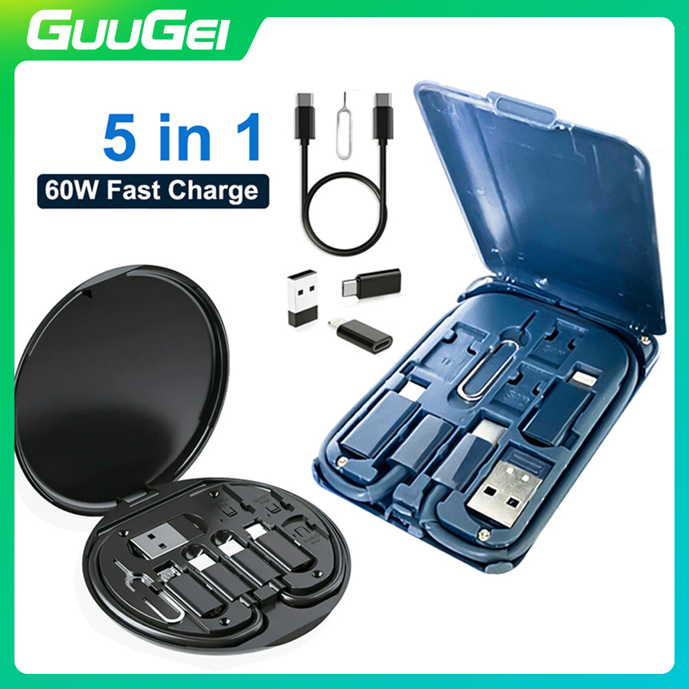Guugei 5 trong 1 60w sạc đa chức năng bộ cáp lưu trữ hộp usb/type-c/micro/ios bộ chuyển đổi otg hộp chuyển đổi chủ