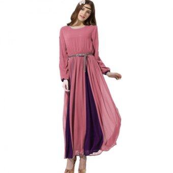 Islamic Contrast Abaya Long Maxi Dress (Pink) | Lazada Malaysia