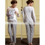 Maternity Wear Pyjamas Set Comfortable for Mommy to Be - Design White Stripes Bear