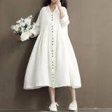 Đầm cổ chữ v angelcitymall cho nữ, váy cotton dài tay cỡ lớn, dáng rộng, cổ điển, vải lanh