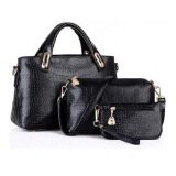 SAGE Faux Crocodile Leather Bags Set of 3 (Black)