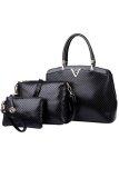 (RAYA 2019) SoKaNo Trendz Luxury V Shape PU Leather Bag Set of 3 Handbeg Wanita - Black