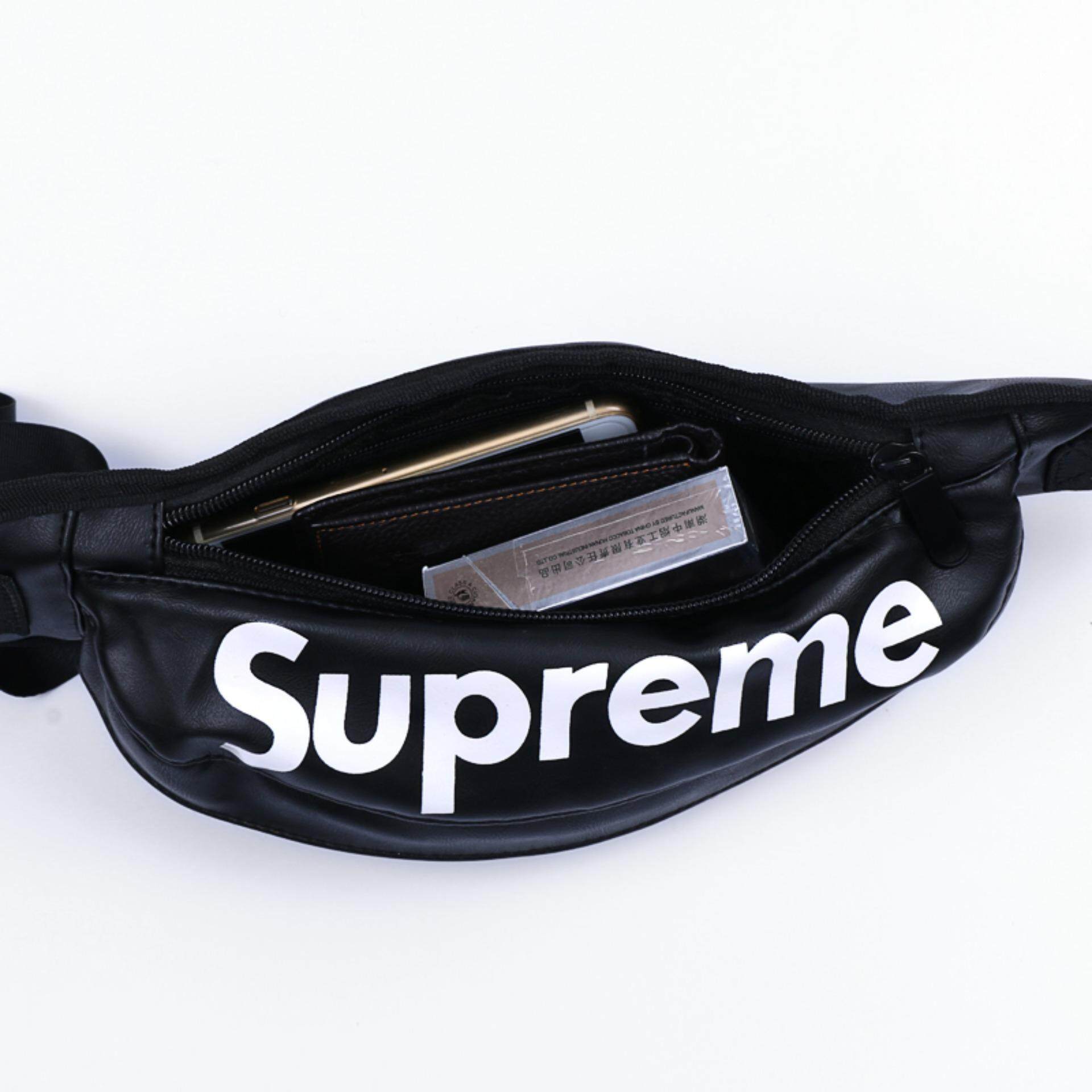 supreme leather waist bag black