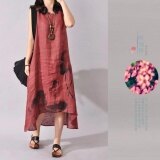 Đầm nữ kiểu truyền thống dáng rộng vải lanh dài đầm maxi dáng chữ a