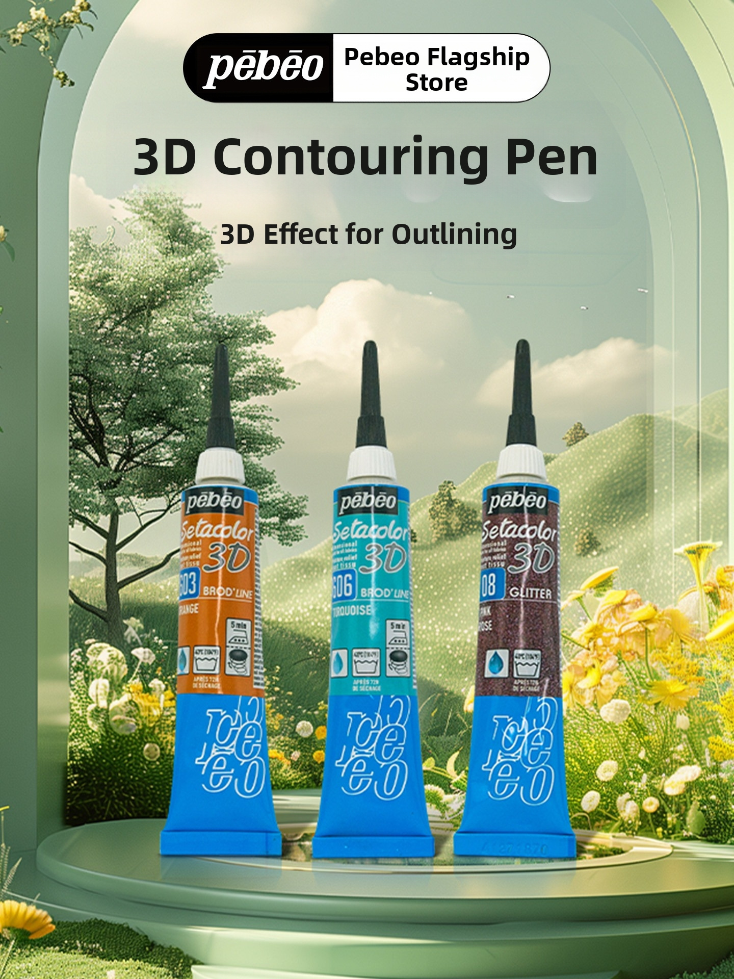 Pebeo 3D vải outliner bút sơn 48 màu sắc không thấm nước dệt đánh dấu tự làm vẽ tay cho quần áo T-shirt trang trí may mặc
