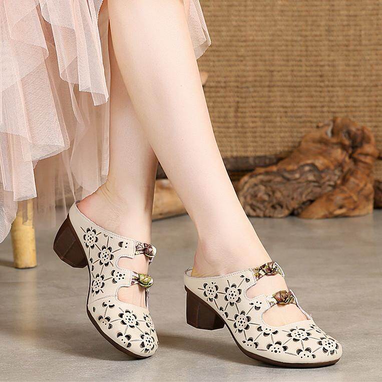 Giày Sục Da Giày Sục Cao Gót Cho Nữ Giày Nữ Mary Janes Cổ Điển Giày Sục Hàn Quốc Cho Nữ Giày Sục Xăng Đan 031706
