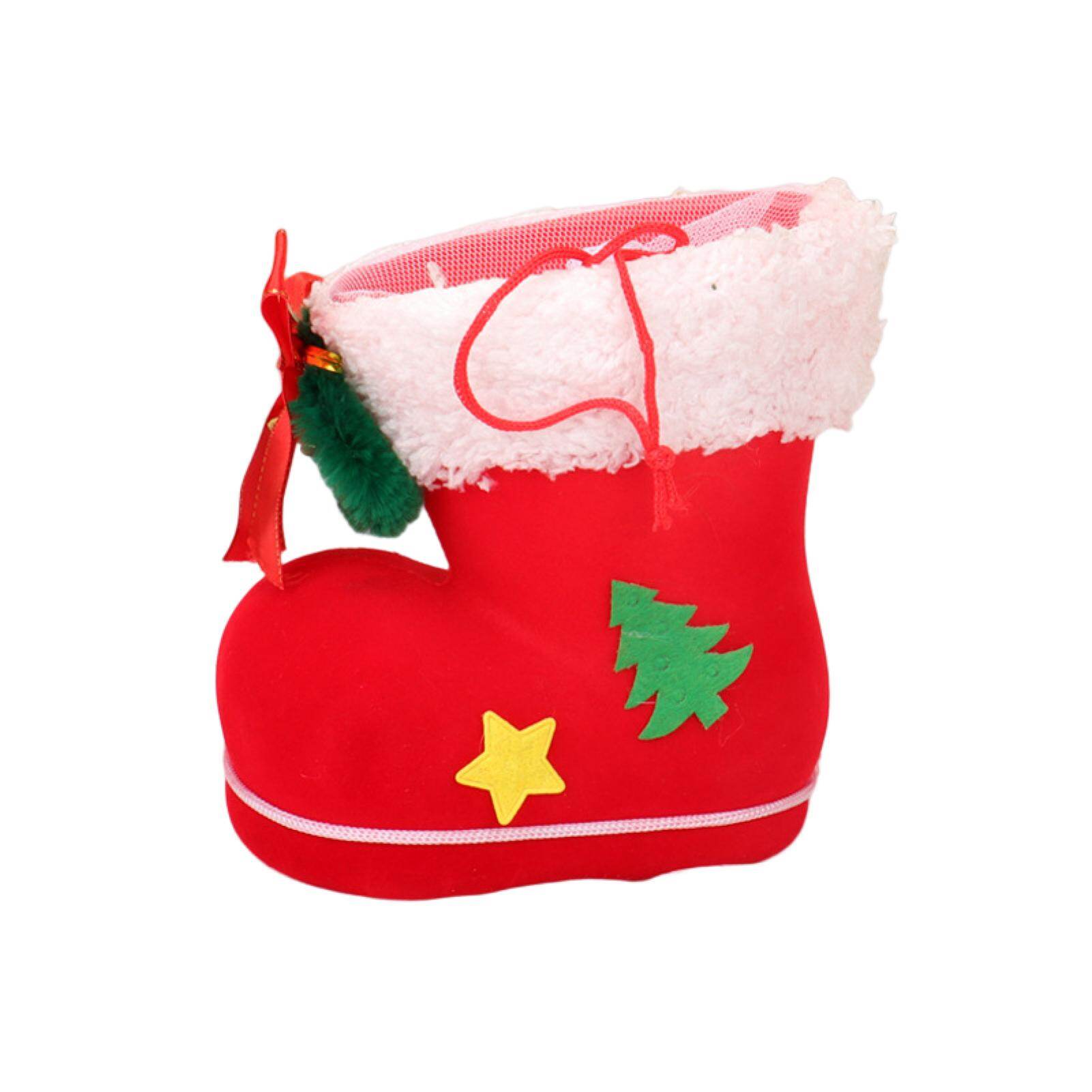 Laputa Christmas Gift Boot White Plush Top Red Berries Tree Snowflake Tied Laces Drawstring Scene Layout Reusable Hanging Xmas Tree Candy Boot Bag Party Favors Christmas Candy Boot