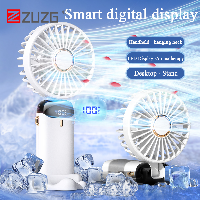 ZUZG Quạt Cầm Tay Mini, Quạt USB Di Động Có Thể Gập Lại Với Màn Hình Kỹ Thuật Số Led Thông Minh, Quạt Để Bàn Nhỏ Yên Tĩnh Với 5 Tốc Độ, Quạt Treo Cổ Hoạt Động Bằng Pin 3000/6000MAh Có Thể Sạc Lại Cho Văn Phòng Thể Thao Ngoà
