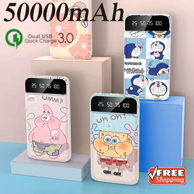 Sạc Dự Phòng Powerbank Di Động Chính Hãng 50000Mah Quà Tặng Miễn Phí Điện Thoại Di Động USB-LED iPhone Huawei Samsung Cho Điện Thoại Máy Tính Bảng Cho Xiaomi Sạc Di Động Pin Sạc SpongeBob