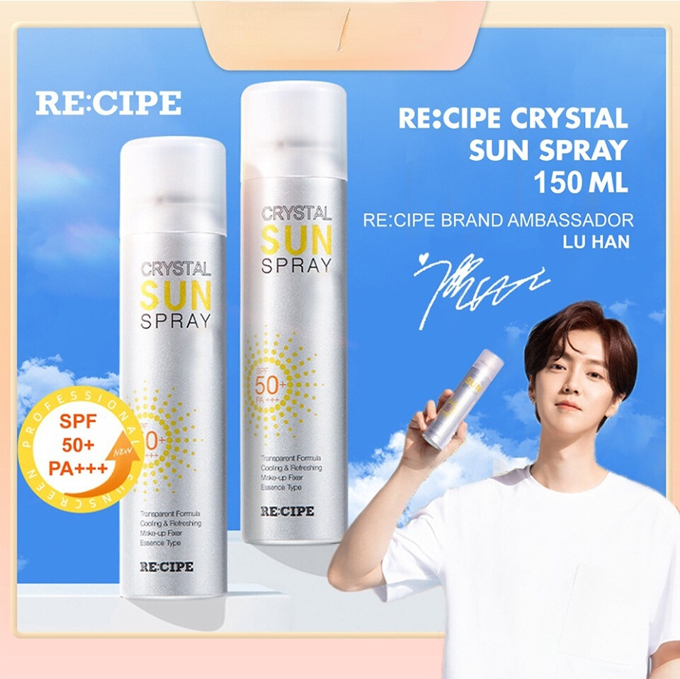 Hàng sẵn có re:cipe xịt chống nắng pha lê xịt chống nắng spf50 + công thức pha lê sun blck 150ml xịt chống nắng pha lê