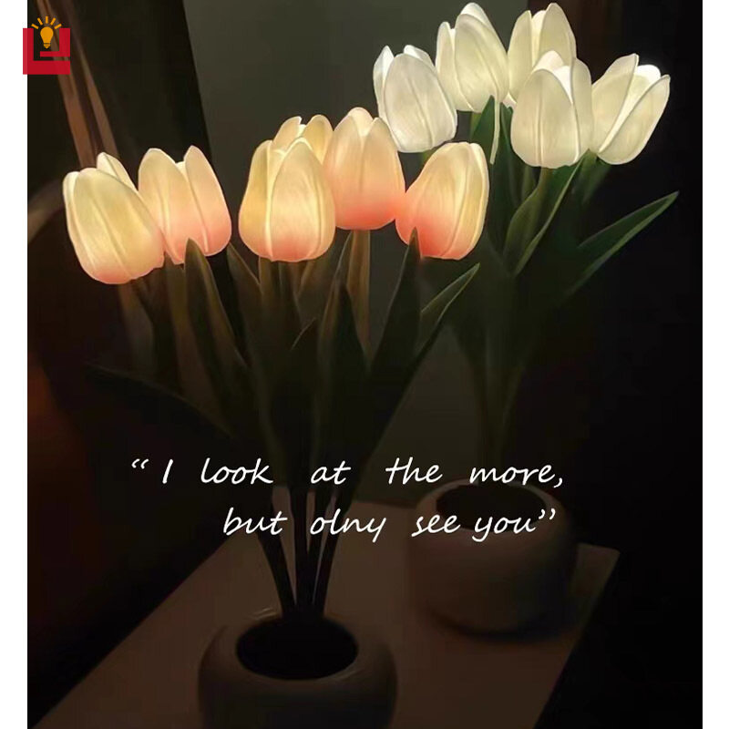Chỉ 14.4 - Giảm đến 50% 6 Hoa Tulip Đèn Đêm Bó Hoa Giả Trang Trí Phòng Ngủ