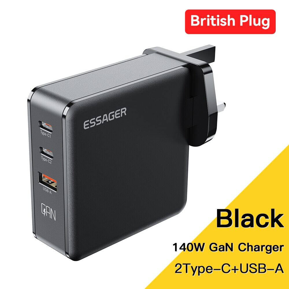 Essager 140W Gan Sạc loại USB C Sạc Đa Cổng 100W Pd sạc nhanh Cho MacBook Air M1 M2 Pro Samsung 65W