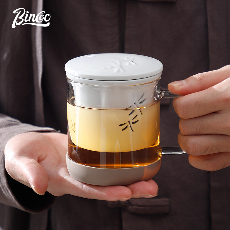 Bincoo cốc trà thủy tinh cốc nước với lót gốm lọc cà phê cốc có nắp đậy