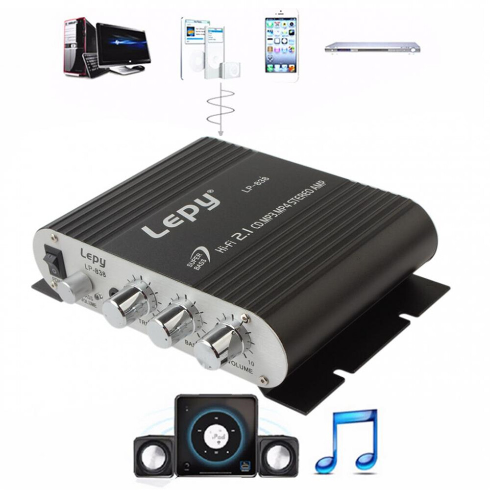 Với nguồn điện 12v3a + cáp âm thanh lepy lp-bộ khuếch đại công suất xe hơi hi-fi kỹ thuật số mini 838 loa siêu trầm kỹ thuật số máy phát âm thanh bass âm thanh nổi 2,1ch