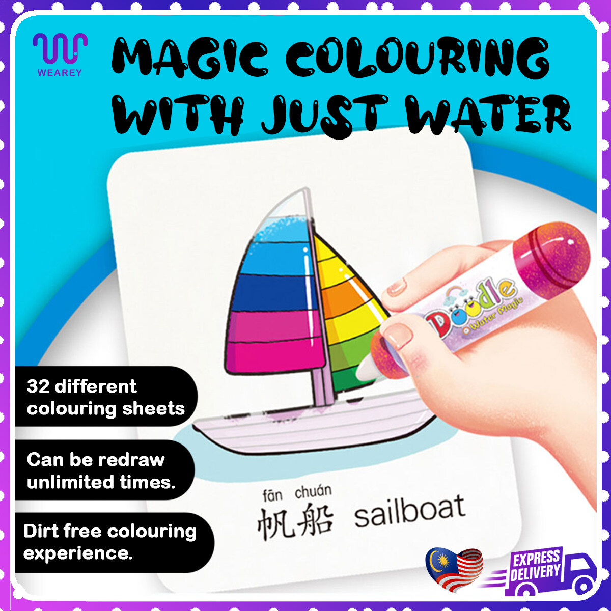 Magic Water Drawing Flash Card Painting Fruits Early Learning Flashcards 